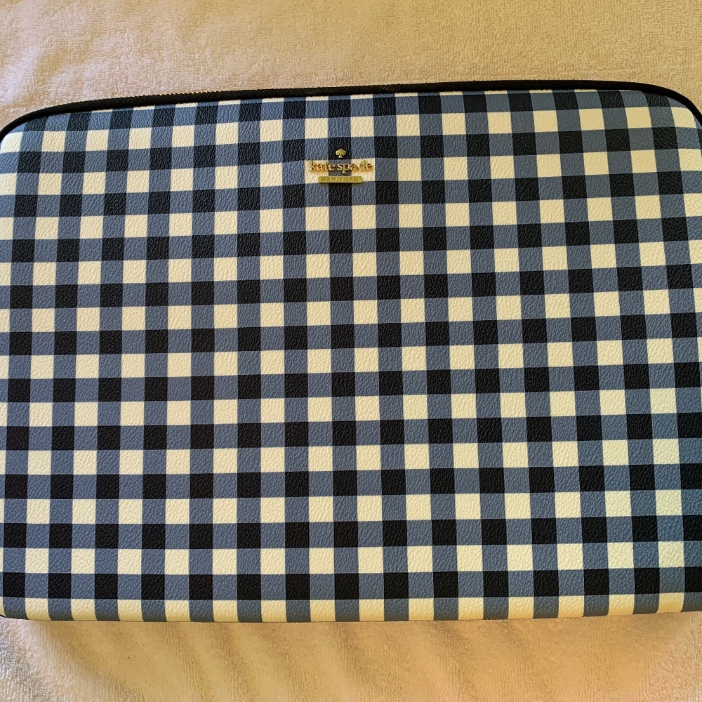 Kate Spade Blue and White Checkered Laptop Case